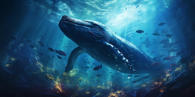 there is a large whale that is swimming in the water generative ai