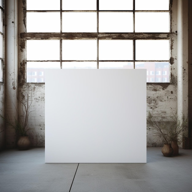 Photo there is a large white square in a room with a window generative ai