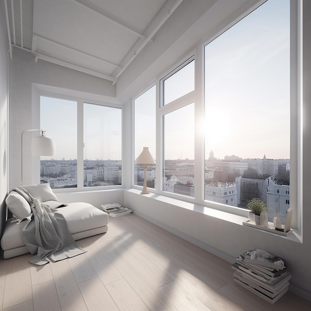 there is a large window in the room with a view of the city generative ai