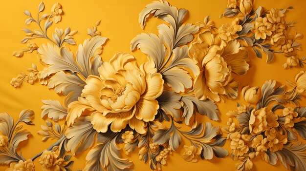 There is a large yellow flower on a yellow wall generative ai