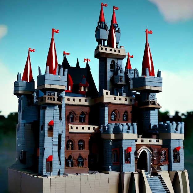 there is a lego castle with a staircase going up to it generative ai