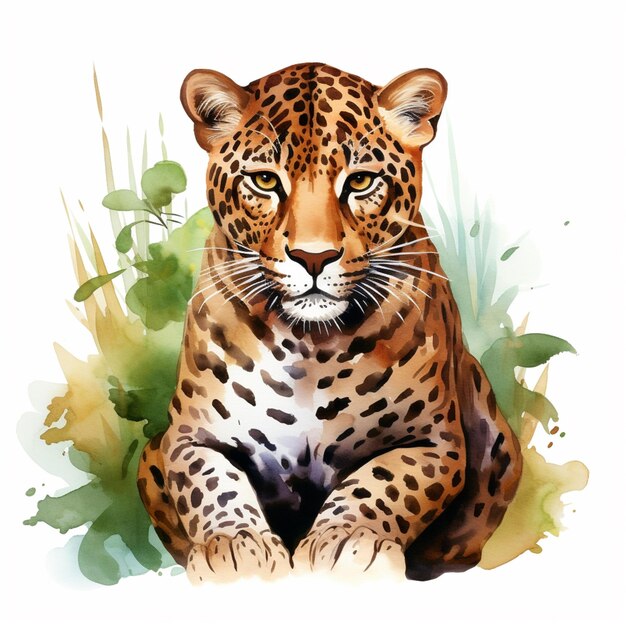 there is a leopard that is sitting in the grass generative ai