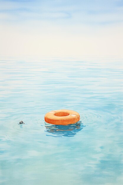 Photo there is a life preserver floating in the middle of the ocean generative ai