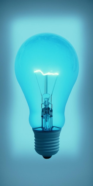 There is a light bulb that is glowing blue in the dark generative ai