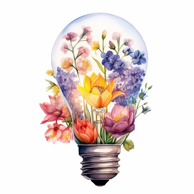 Foto c'è una lampadina con fiori al suo interno ai generativi