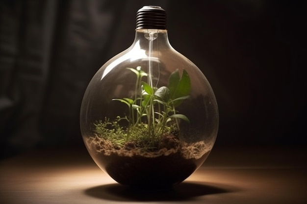 there is a light bulb with a plant inside of it generative ai