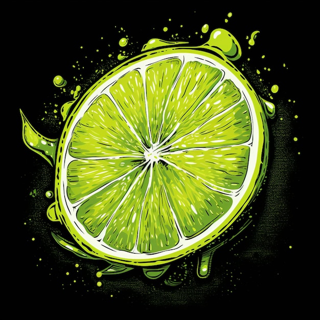 there is a lime slice with a green center on a black background generative ai