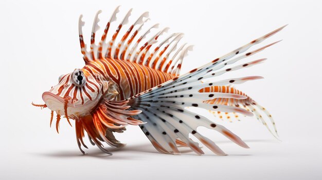 there is a lion fish that is standing on a white surface generative ai