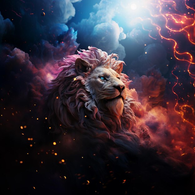 Photo there is a lion that is sitting in the clouds generative ai