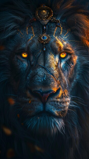 Photo there is a lion with a crown on its head generative ai