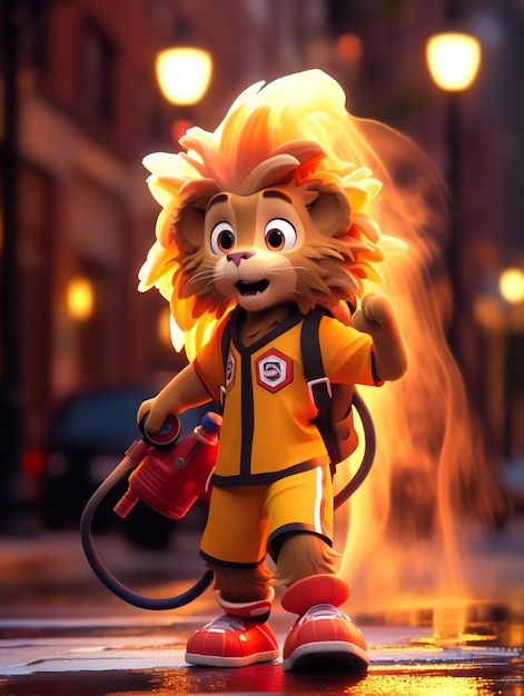 Photo there is a lion with a fire hydrant in his hand generative ai