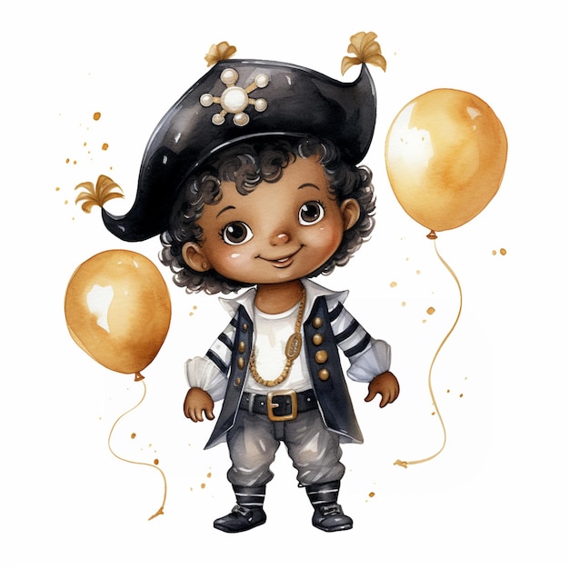 Photo there is a little boy dressed up as a pirate with a balloon generative ai