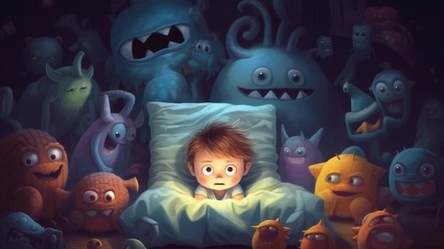 A nightmare with a monster in a child's room. Generative AI ilustração do  Stock