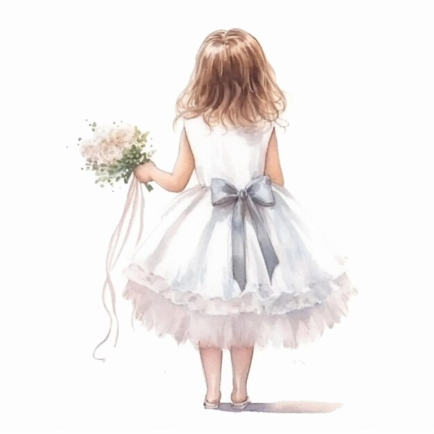 there is a little girl in a dress holding a bouquet generative ai