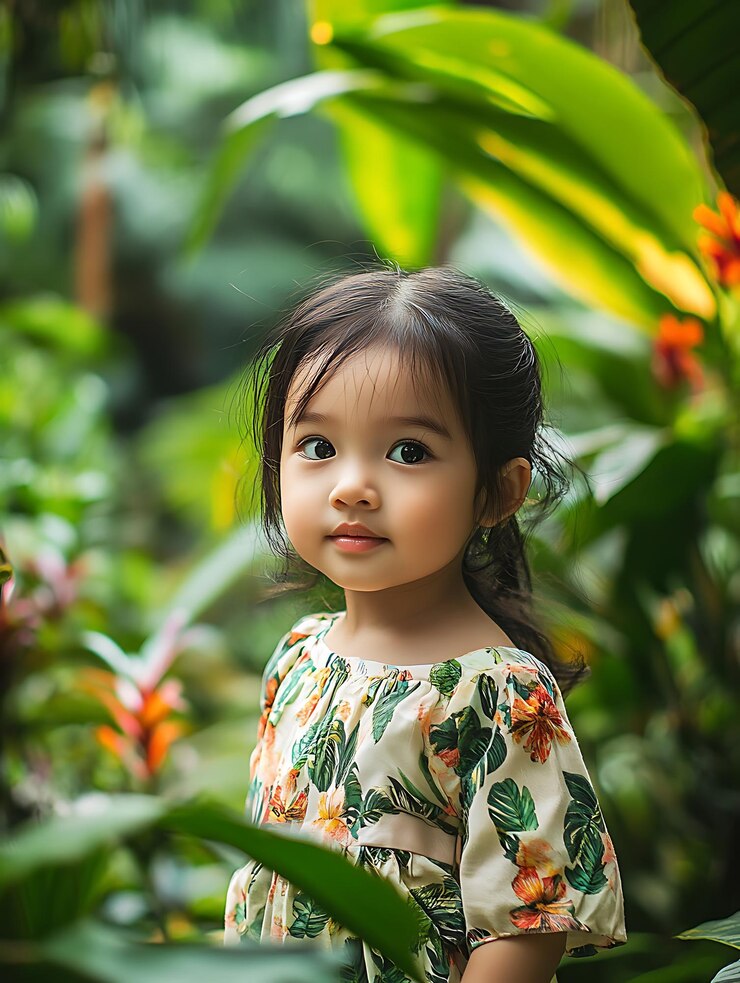 there is a little girl that is standing in the grass