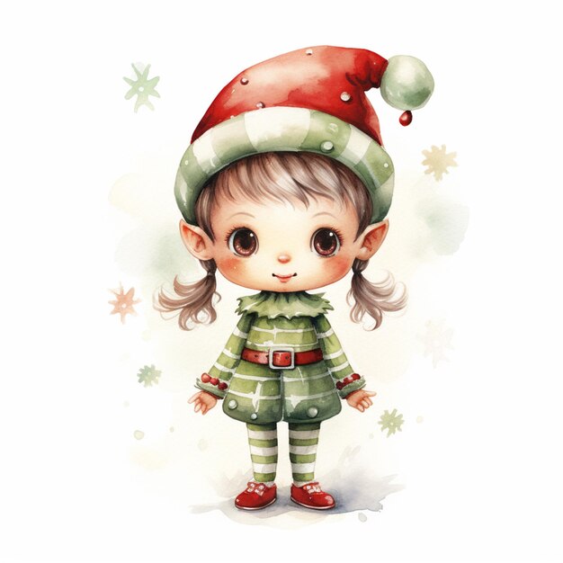 there is a little girl wearing a green and red christmas outfit generative ai