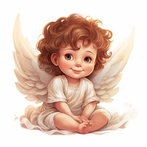 雲の上に天使の羽を持った小さな女の子が座っている生成ai