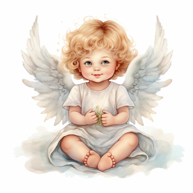 there is a little girl with blonde hair and angel wings generative ai