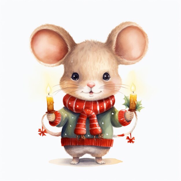 there is a little mouse holding a candle and wearing a sweater generative ai