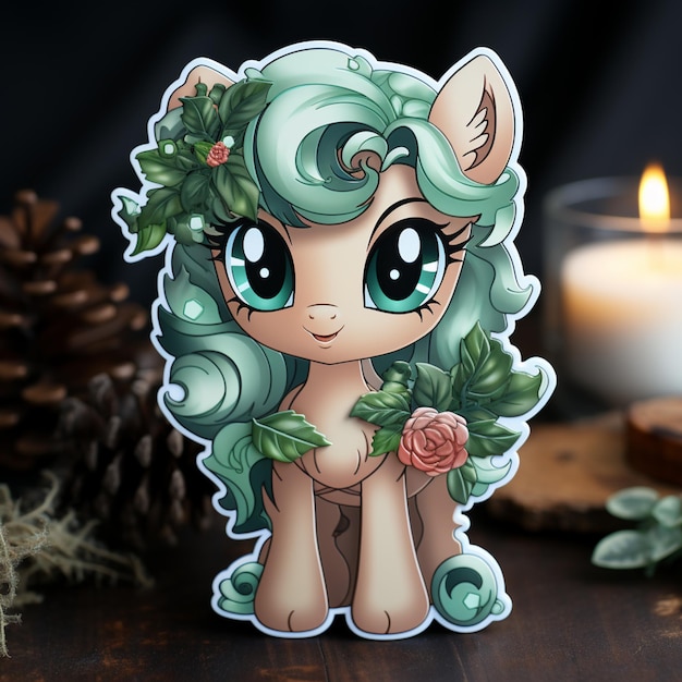 there is a little pony with a flower on its head generative ai