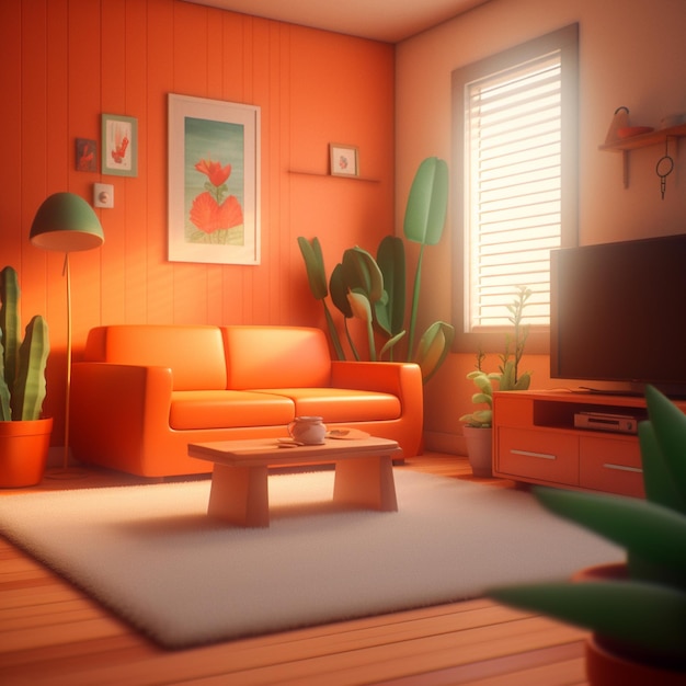 there is a living room with a couch generative ai