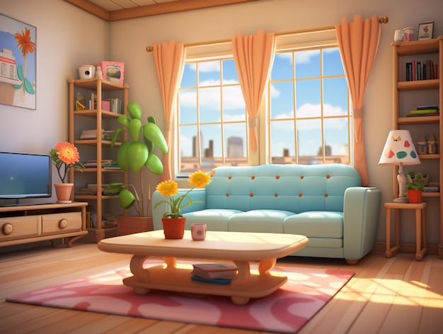 there is a living room with a couch generative ai