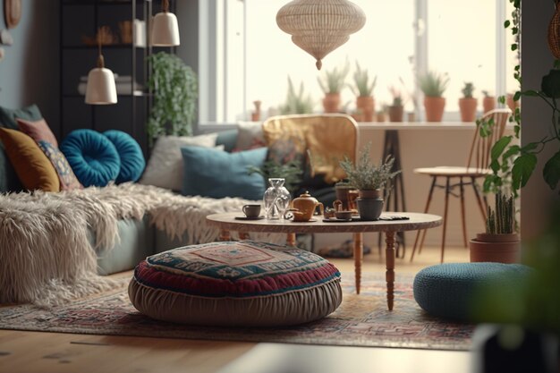 There is a living room with a couch generative ai