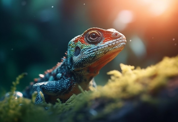 there is a lizard that is sitting on a mossy surface generative ai