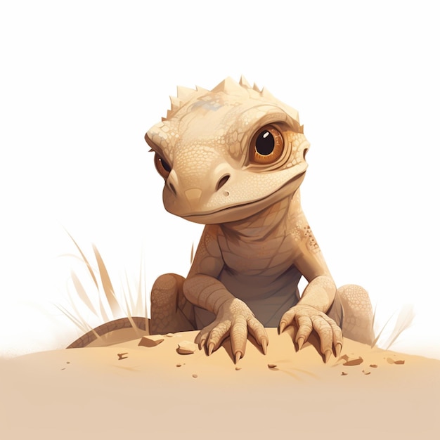 There is a lizard that is sitting on the sand generative ai