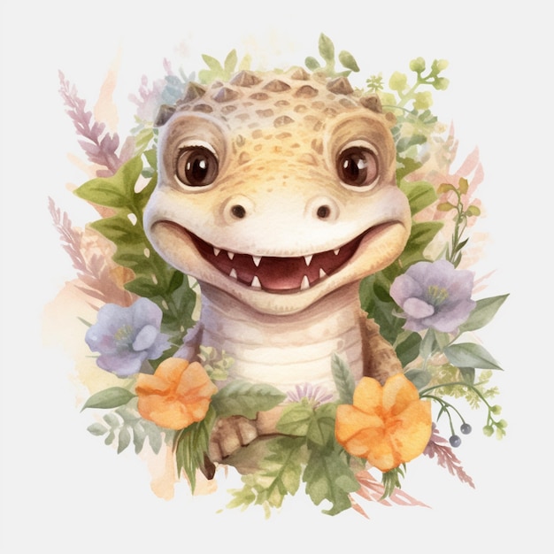 There is a lizard with a flower wreath around it generative ai