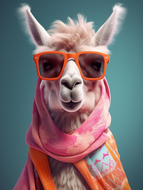 Photo there is a llama wearing sunglasses and a scarf generative ai