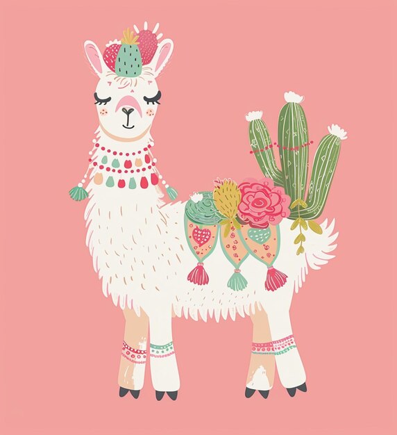 Photo there is a llama with a cactus on its back generative ai