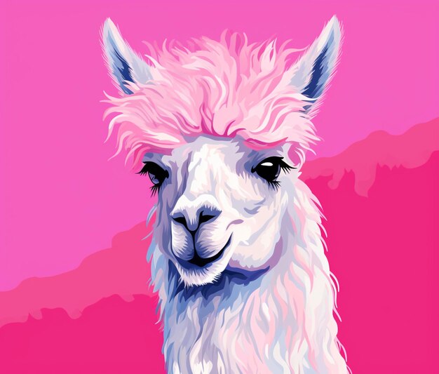 Photo there is a llama with pink hair on a pink background generative ai