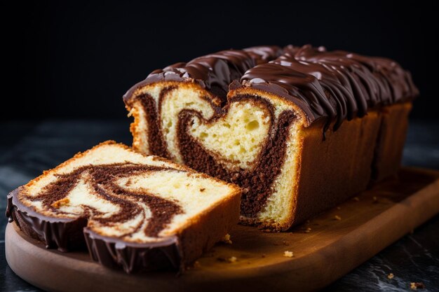 there is a loaf of chocolate cake with a swirl on it generative ai