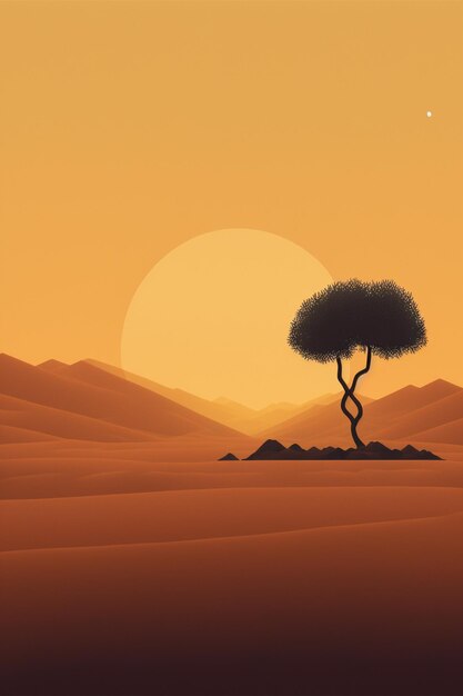 There is a lone tree in the desert at sunset generative ai