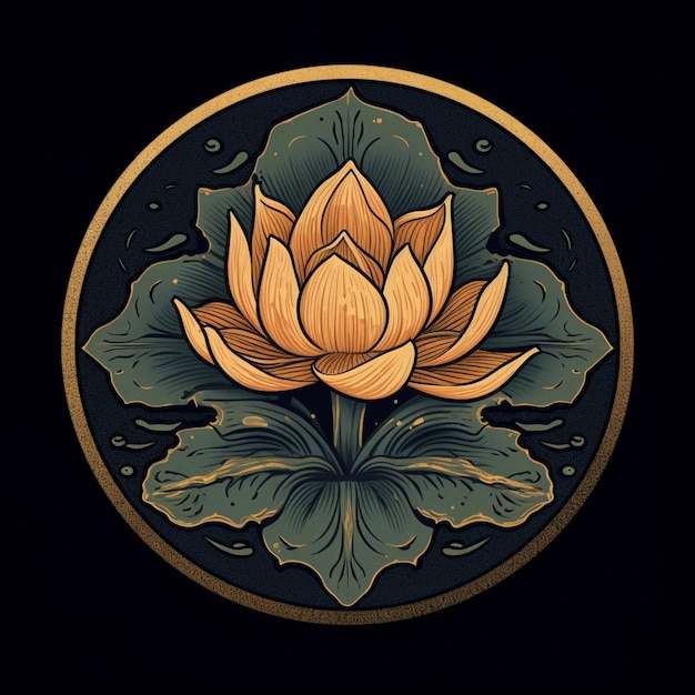 there is a lotus flower in a circular design on a black background generative ai