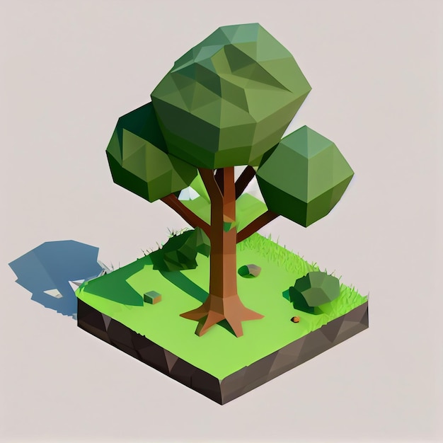 There is a low polygonal tree on a small island generative ai