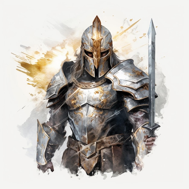 There is a man in armor holding a sword and a shield generative ai