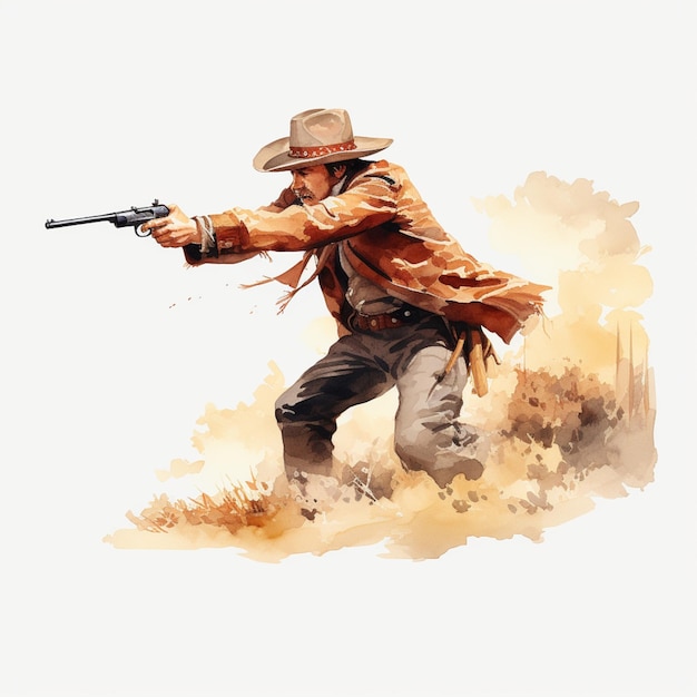 there is a man in a cowboy outfit holding a gun generative ai