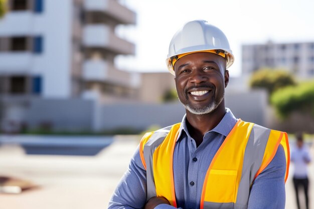 there is a man in a hard hat and vest