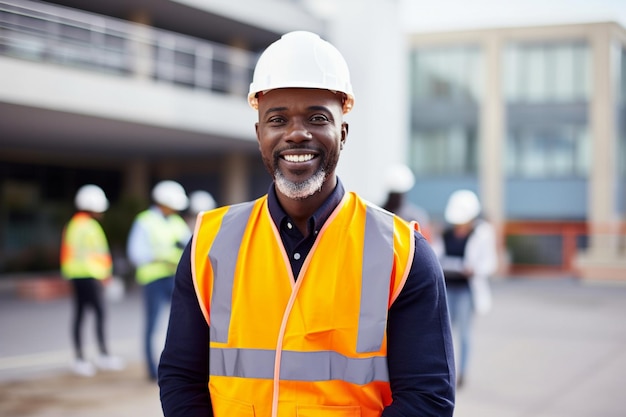 there is a man in a hard hat and vest