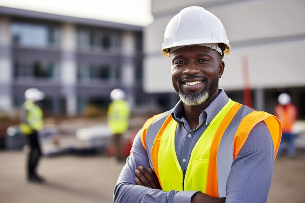 there is a man in a hard hat and vest