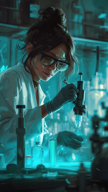 Photo there is a man in a lab coat working in a laboratory