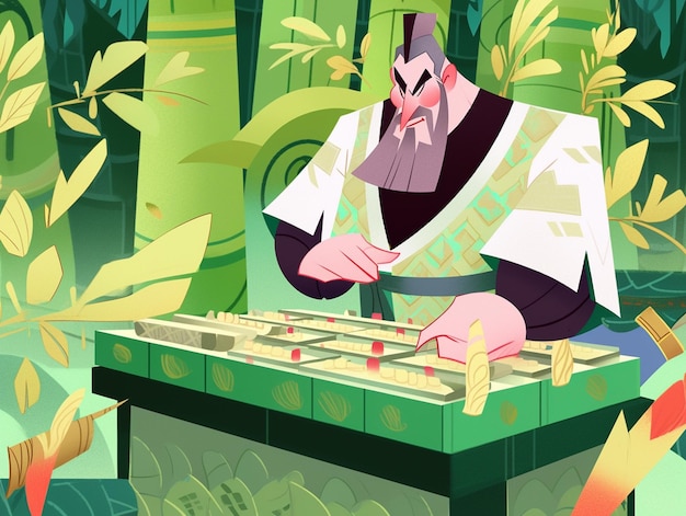 there is a man playing a game of chess in the jungle generative ai