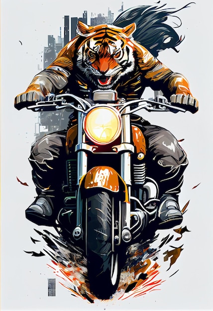 Мужчина едет на мотоцикле с тигром на нем генеративный ИИ