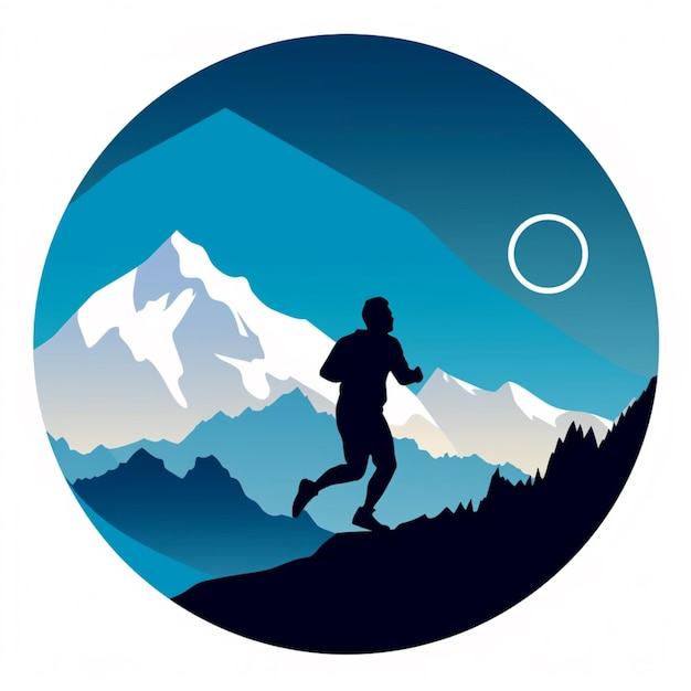 There is a man running on a mountain trail with a disc in the background generative ai