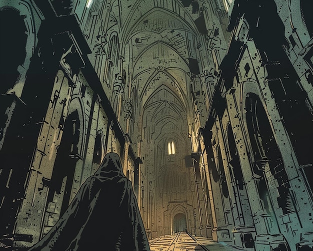 there is a man standing in a cathedral with a cloak generative ai