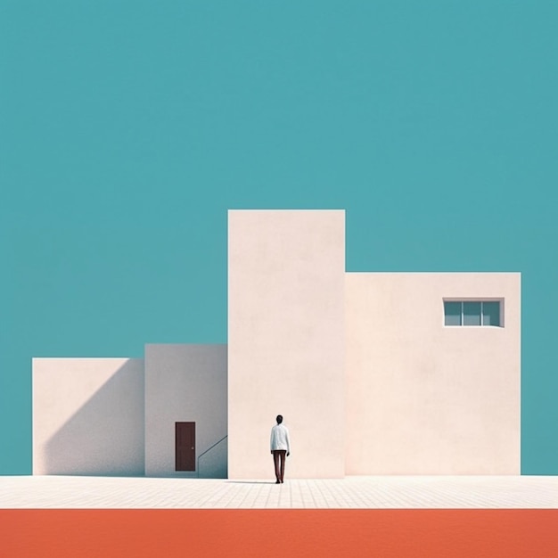 There is a man standing in front of a building with a sky background generative ai