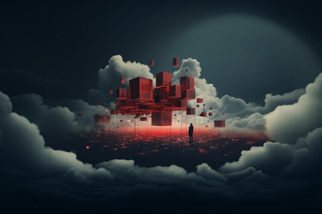 there is a man standing in front of a castle in the sky generative ai