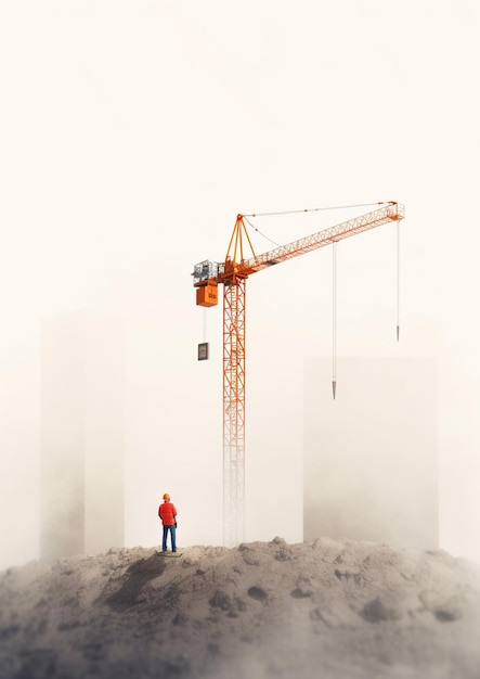 There is a man standing in front of a construction crane generative ai
